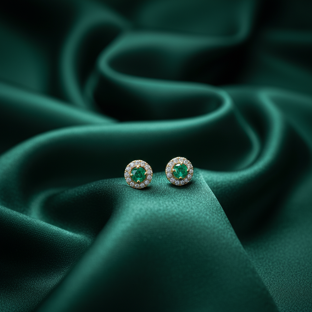 Emerald and diamond earrings view 2