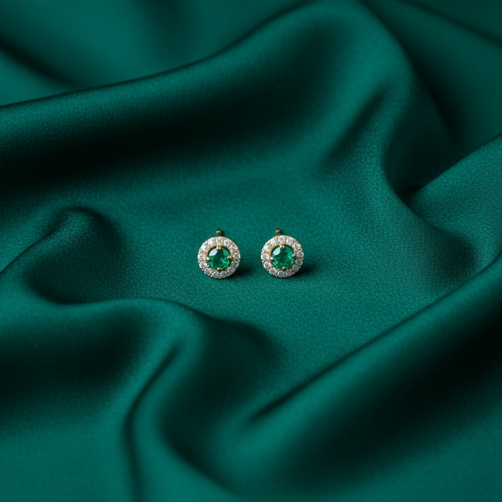 Emerald and diamond earrings view 3
